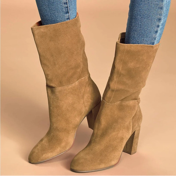 Chinese Laundry Keep Up Honey Brown Suede Leather Mid-Calf High Heel Boot Sz 10 - Picture 2 of 12